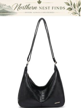 Vegan Leather Hobo Shoulder Bag Slouchy Foldable Tote Purse